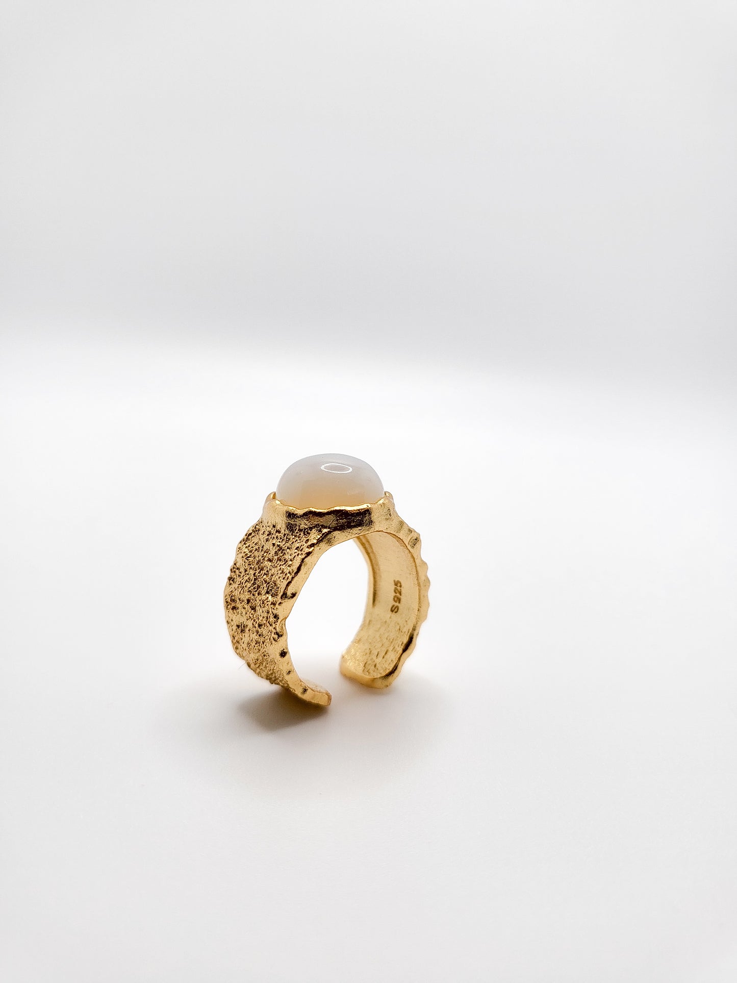 Gold plated sterling silver ring with white opal stone