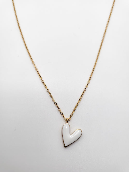 Gold plated white heart pendant on a necklace