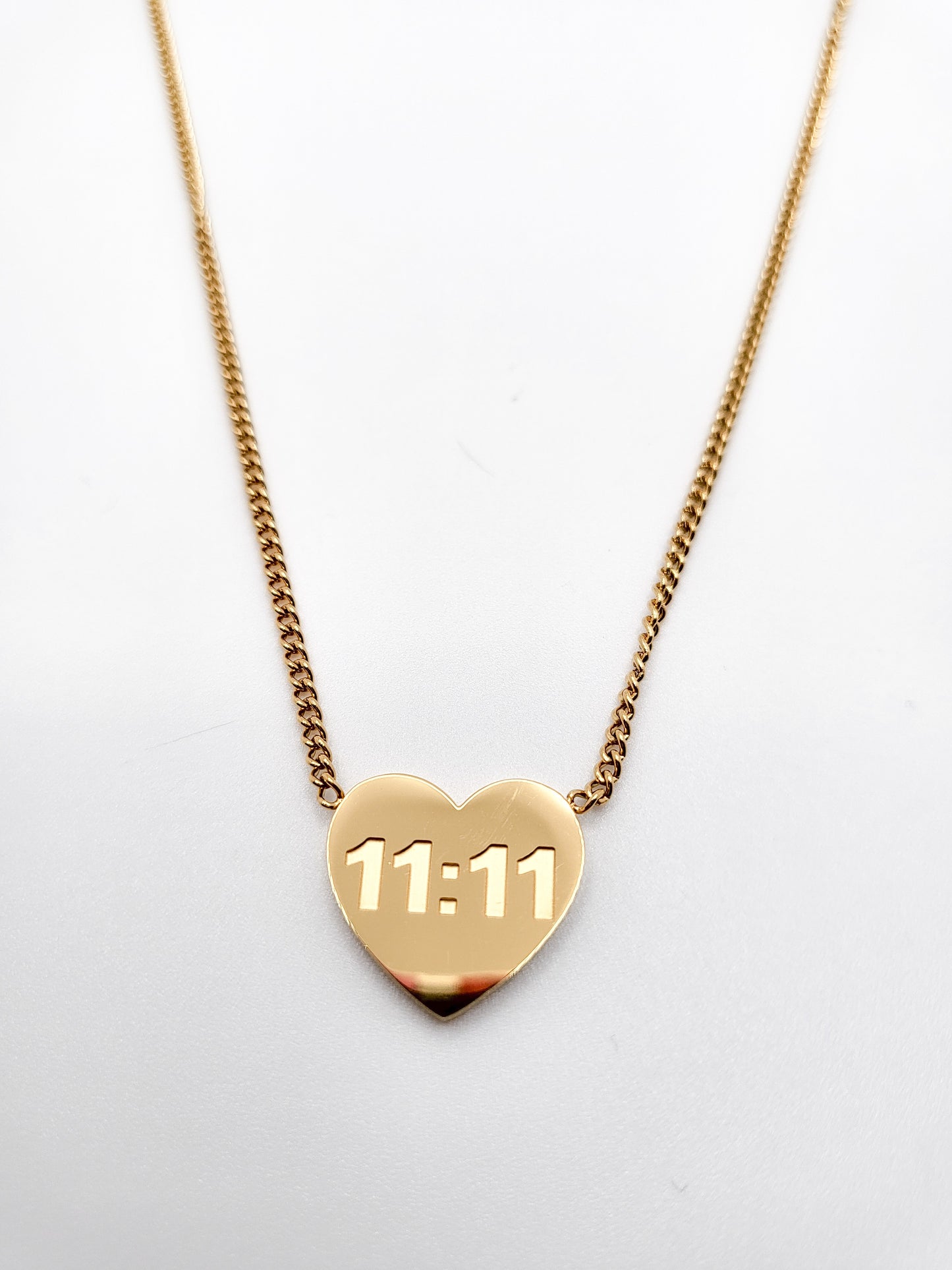 11:11 heart shaped pendant gold plated necklace