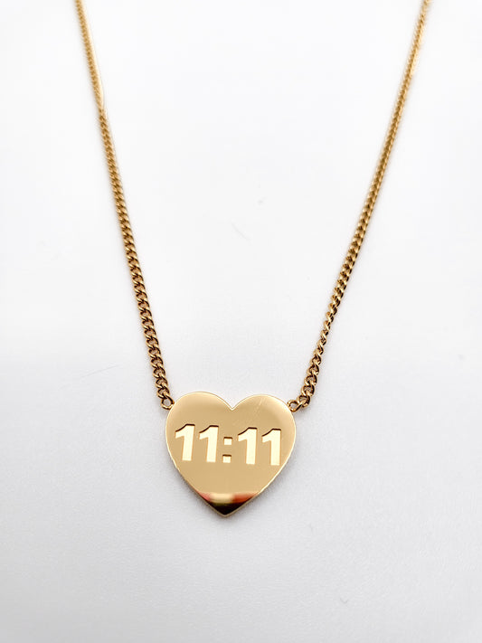 11:11 heart shaped pendant gold plated necklace