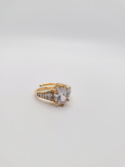 Gold plated adjustable ring with big zircons